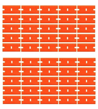 Wroughton 50 pcs Plastic Razor Blades for Safety Titan Scraper, Double Edged Plastic Scraper Blades Remove Decals/Stickers/Adhesive Label/Clean Glass