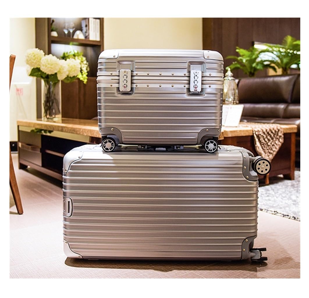 Walizki Walizka PC+ABS Wytrzymała twarda walizka z podwójnymi kółkami obrotowymi, kosmetyczna walizka Bagaże(Blue,Silver,18in)