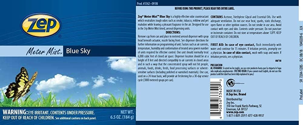 Zep Metered Mist Blue Sky Air Freshener Refill (Case of 12) with Meter Mist 3000 Ultra Dispenser (2 Pack) - 336201 - Lasts Up To 30 Days and Neutralizes Tough Odors
