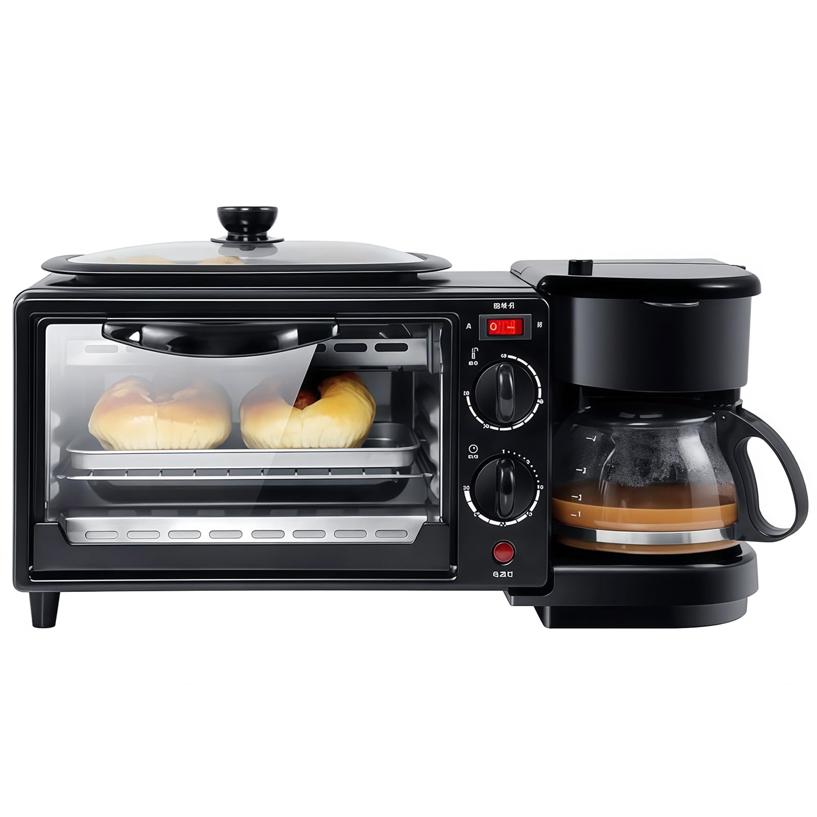 Estación de desayuno 3-en-1 Cytbek con cafetera, horno tostador y plancha, negro