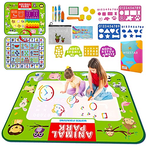 WISESTAR Water Drawing Mat for Toddler - Double Sided Aqua Magic Doodle Mat Large, Mess Free Coloring Books Pad Educational Toy Gift for Kids Boys Girl Age 3-12