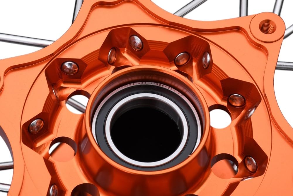 avdb-moto Cerchi Anteriore + Posteriore a Raggi 17" / 17" compatibile con KTM EXC 150 TPI 2020-2023, EXC 250 / SIX DAYS 16-20, HUSQVARNA FE 250 FE250 2016-23, GASGAS EC 250 21-23 Supermoto (Arancione)