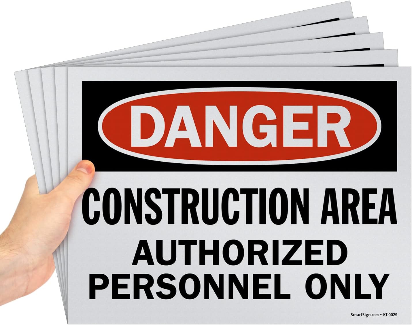 SmartSign (Pack of 5) 9 x 12 inch “Danger - Construction Area, Authorized Personnel Only” OSHA Sign, Screen Printed, 10 mil Polystyrene Plastic, Red/Black on White, Made in USA