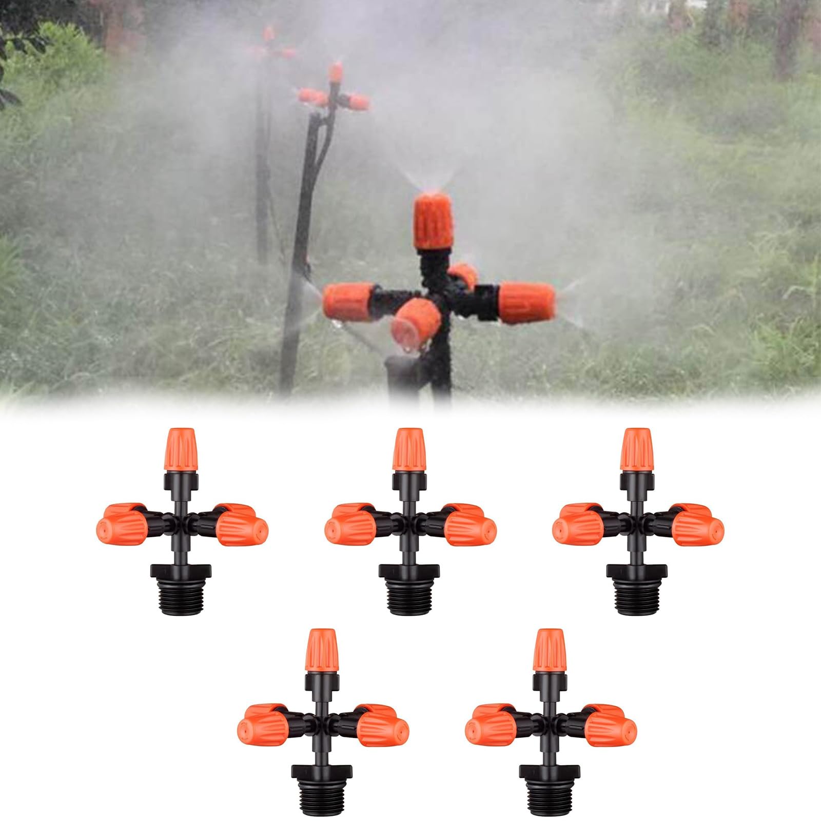 Garden Mist Drip Irrigation Dripper Adjustable Flow Rate Allround Garden Microspray Irrigation Sprinkler Head with 1/2" Male Thread Interface - Pack of 5
