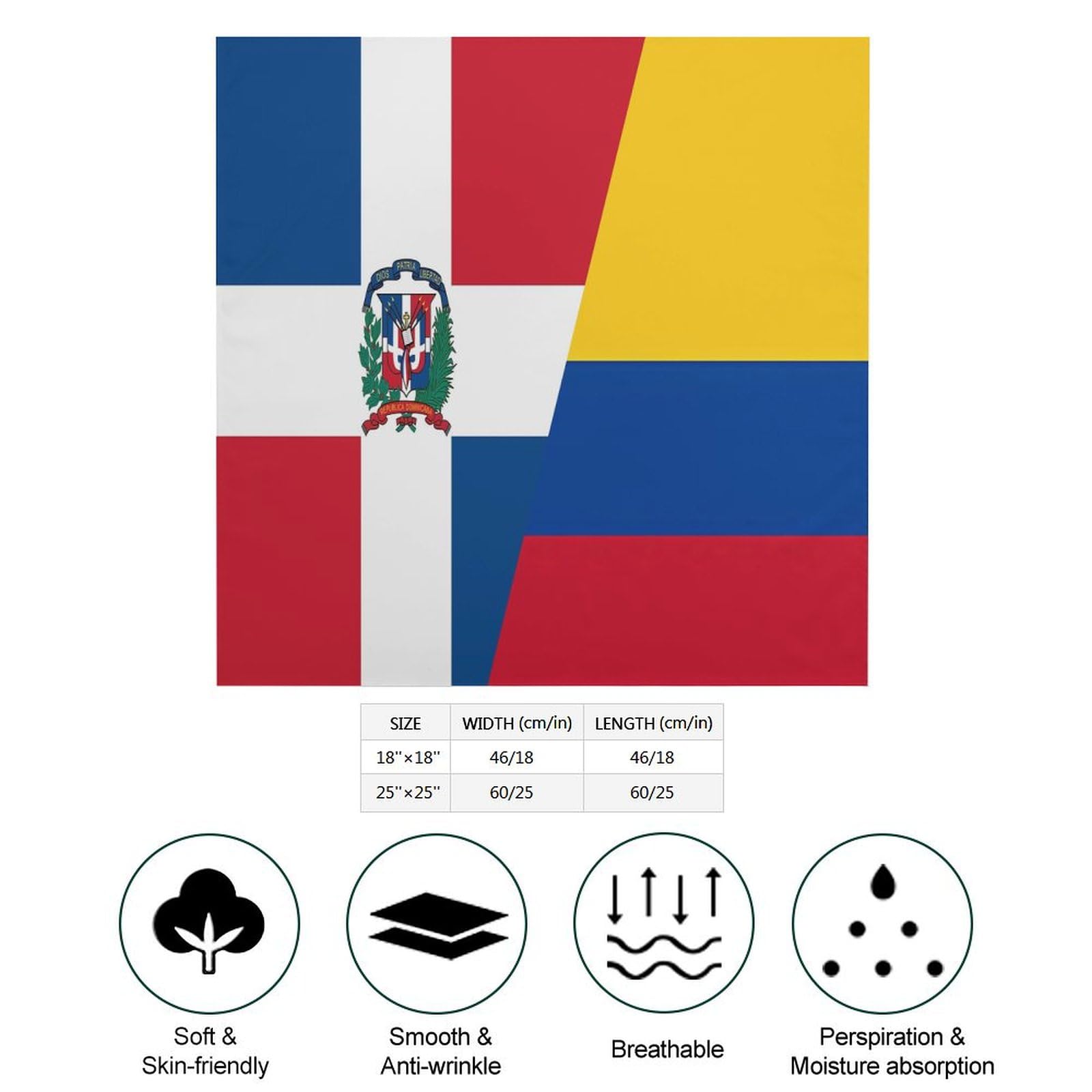 Half Dominican Republic Half Colombia Colombians Flag Theme Bandanas Face Mask Square Scarf Headwear,Patriotic Pattern Large Bandanna Handkerchief Hanky 18