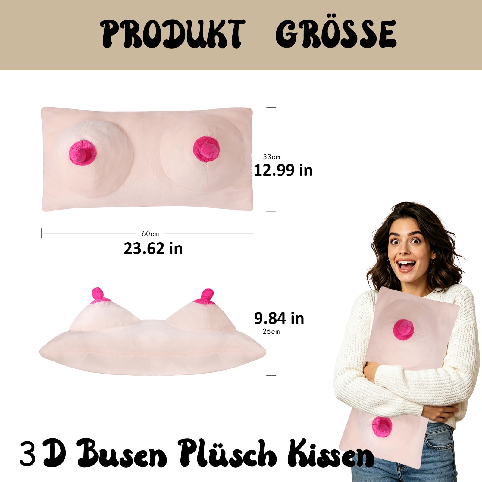 XGOPTS Brustkissen 3D Busen Plüsch Kissen Scherzartikel für Erwachsene Lustige Witziges Geschenke für Männer Witziges Kuschelkissen Männerkissen