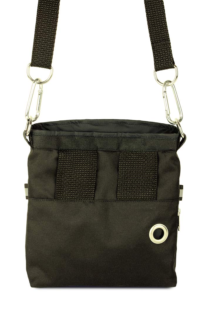 Mit Wunschname möglich. Schultertasche, Hüfttasche, Leckerlitasche für Hunde, Futtertasche mit Magnetverschluss und Kotbeutelfach, Leckerlitasche Magnetic Black Edition