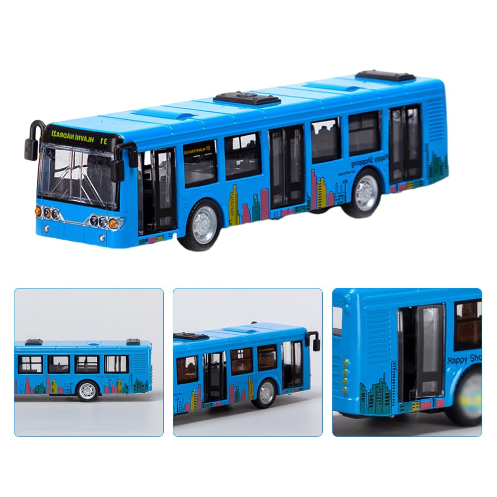 HFFJJLTU Bus Toy Car, Bus Toy, Alloy Diecast Pull Back Bus Toy Vehicles, 1:70 Scale Pull-Back Bus, Metal Cars Model,Bus Toy Car Model Pull Back City Bus Kids Gifts (Blue) - Image 3