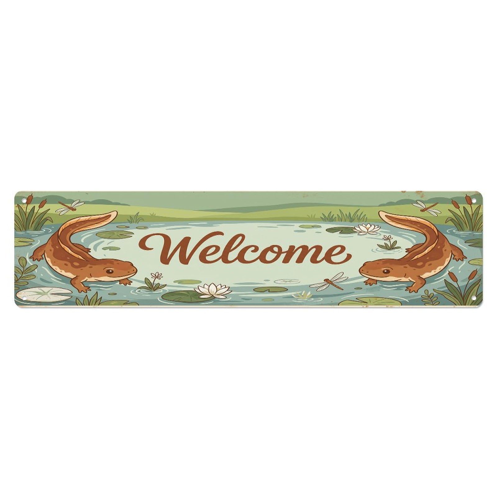 Vintage Welcome Newt Pond Metal Tin Sign