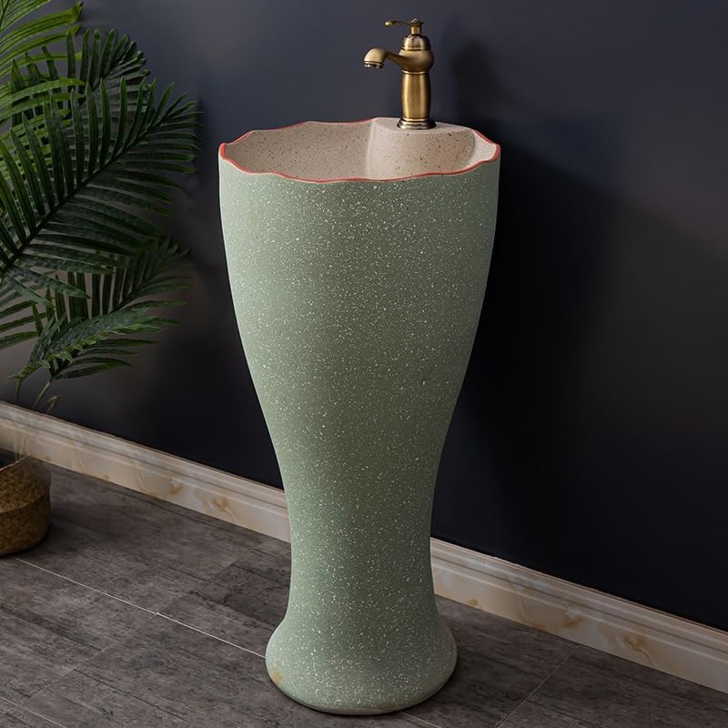 Pedestal Sinks Ceramic Sink Wash Basin Balcony Wine Glass Shaped Floor-Standing Bathroom (A)