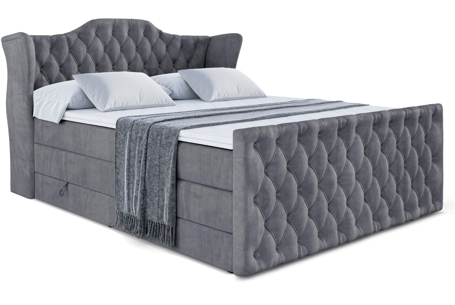 ALTDECOR Boxbett H3 H4 Matratze Vila-Z King - 140x200 - Dunkelgrau | Lattenrost, Topper, Boxspringbett mit Bettkasten, Bett mit Stauraum, Doppelbett, Polsterbett
