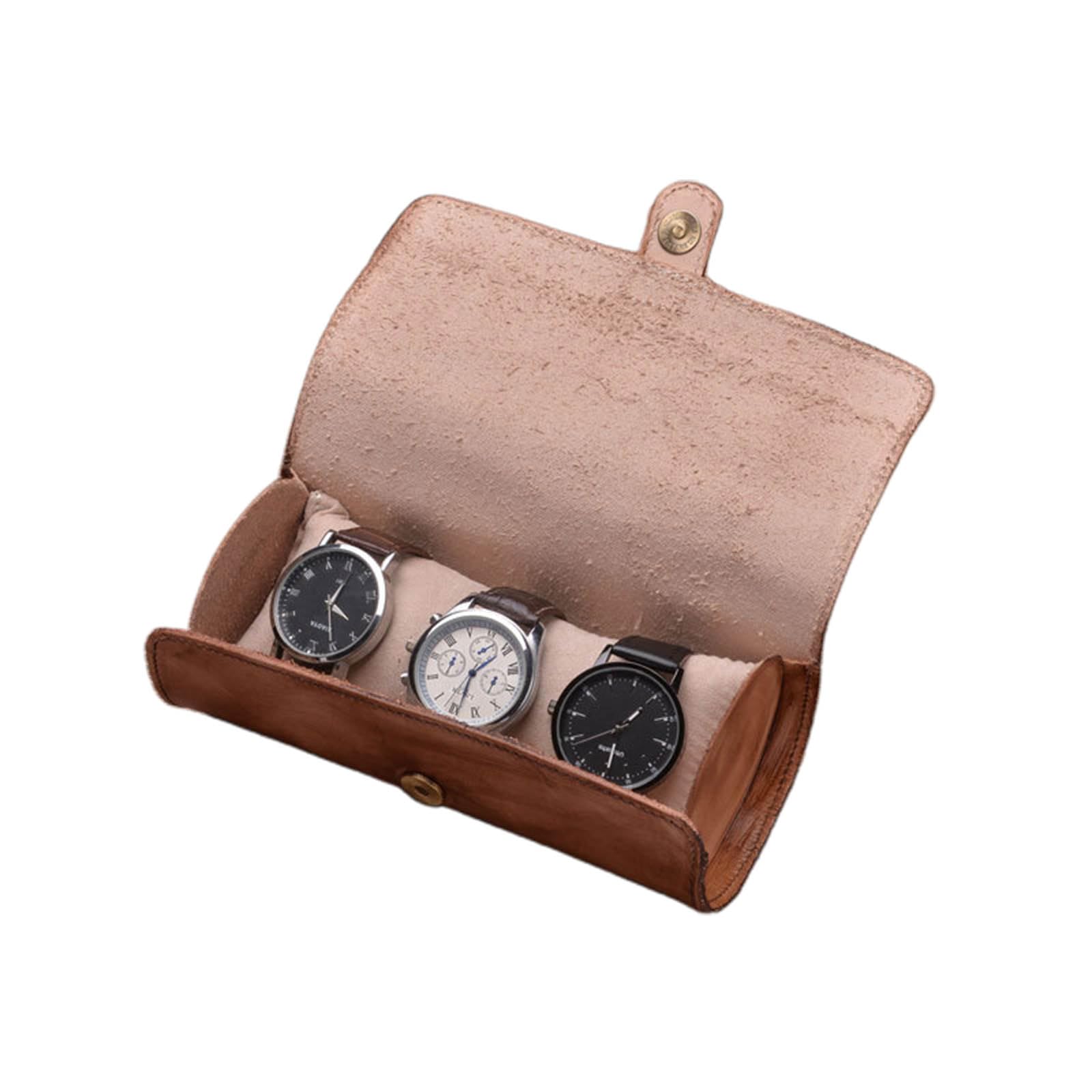 XJBTBA Rotolo per Orologi, custodie da Viaggio con Velluto di Lusso, Scatola Interna per Orologi, Multifunzionale, 2/3 Griglie, Pelle di Vacchetta Come descritto