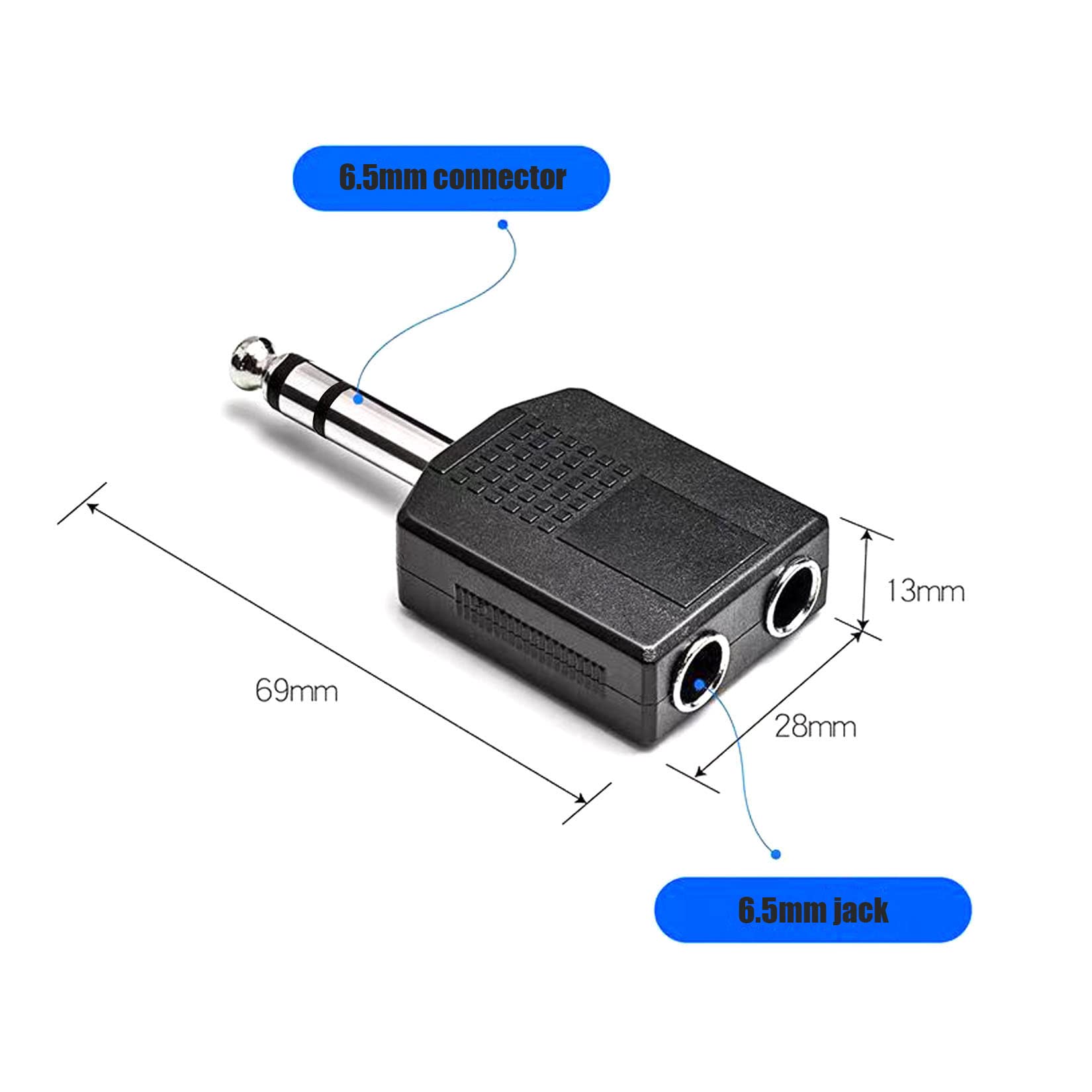 Adaptador de audio de interconexión estéreo de 6,5 mm, TRS macho de 6,35 mm a dos cabezales de audio hembra de 6,35 mm M-2 x 6,35 mm F-TRS