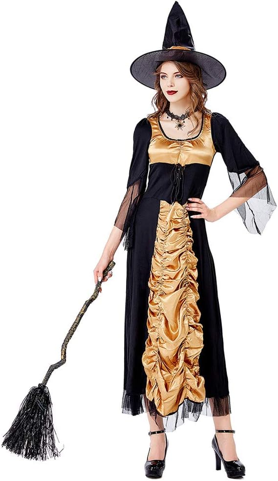 Women's Halloween Witch Costumes Lace Up Novelty 3/4 Flare Sleeve Dresses Witch A-line Maxi Cosplay Masquerade Gowns