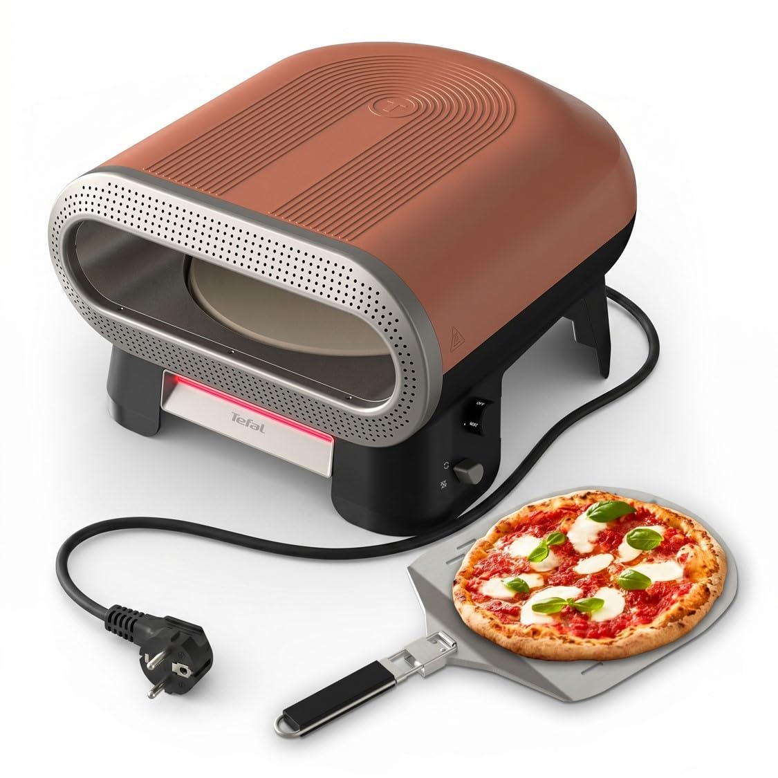 Tefal Pizza Pronto Four à Pizza Électrique d'Extérieur 2600W avec Pierre Rotative Automatique Cuisson 3 minutes Pizza 30 cm Multifonctions Jusqu'à 400°C 4 Températures Pelle à Pizza Incluse JM600TE0
