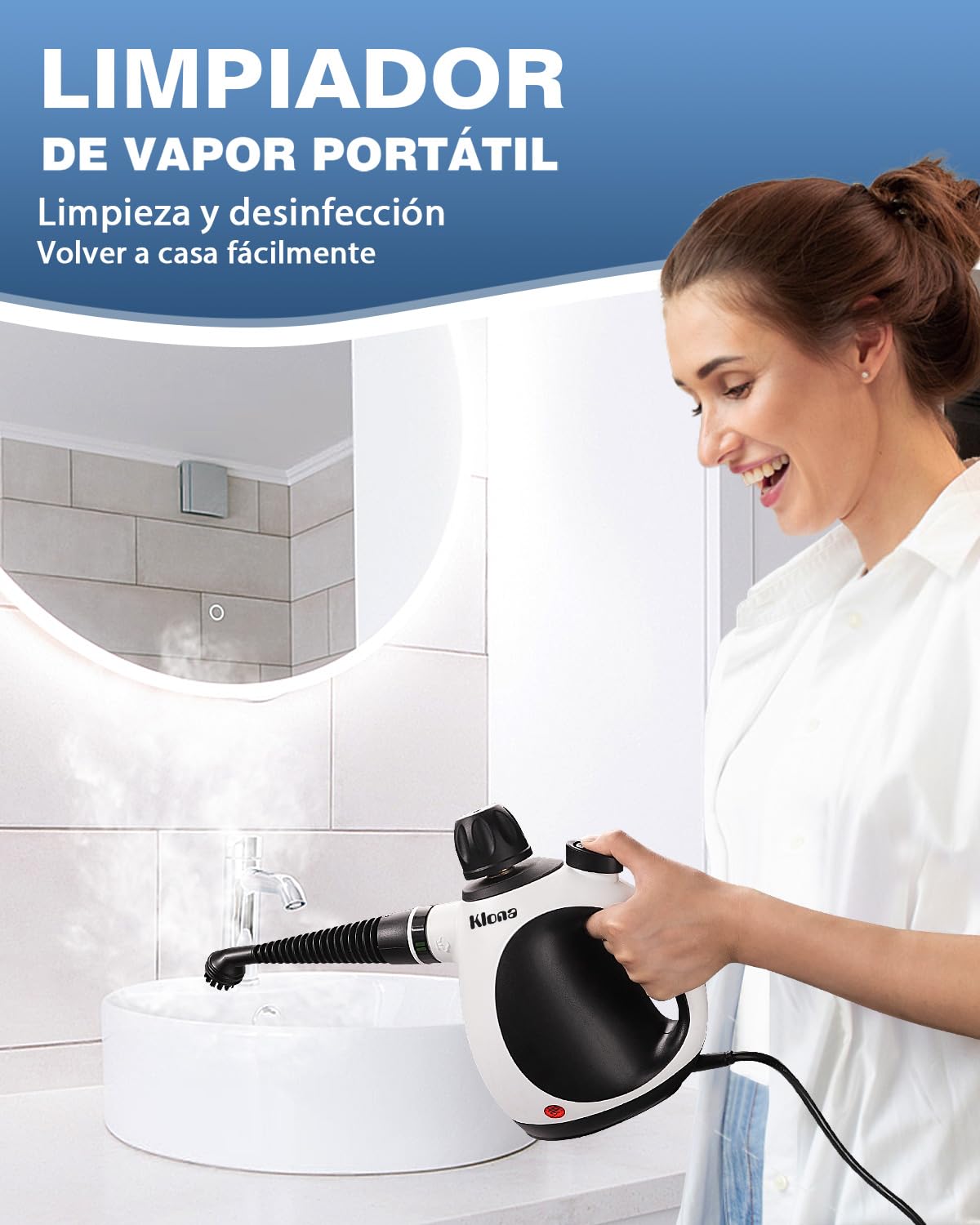 KLONA Limpiador a vapor de mano para el hogar, limpiador a vapor multiusos con 10 accesorios para alfombras, cortinas, sofás, cocina, baño y más.