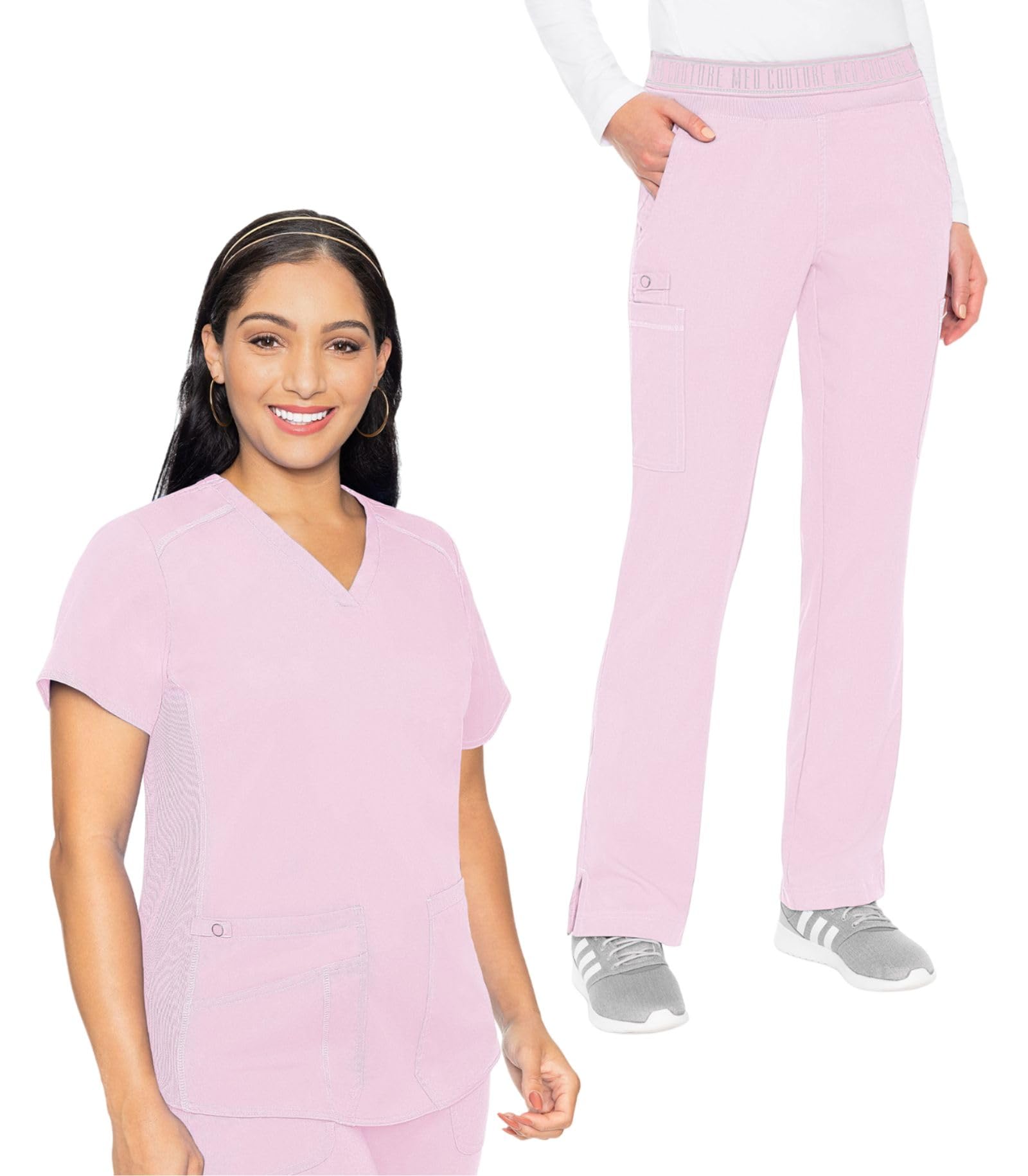 Med Couture Scrub Set For Women, 11 Pockets with V-Neck Scrub Top MC7459 and Comfortable Scrub Pants, MC7739