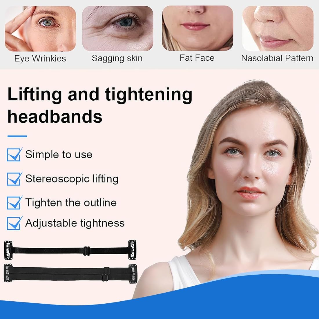 3 Piezas Face Lift Band Face Lifting Hairpins, Cinta de levantamiento facial instantáneo, para Eliminar las Arrugas en la Cola de los Ojos, 3 Unidades (Negro + Marrón+Albaricoque)