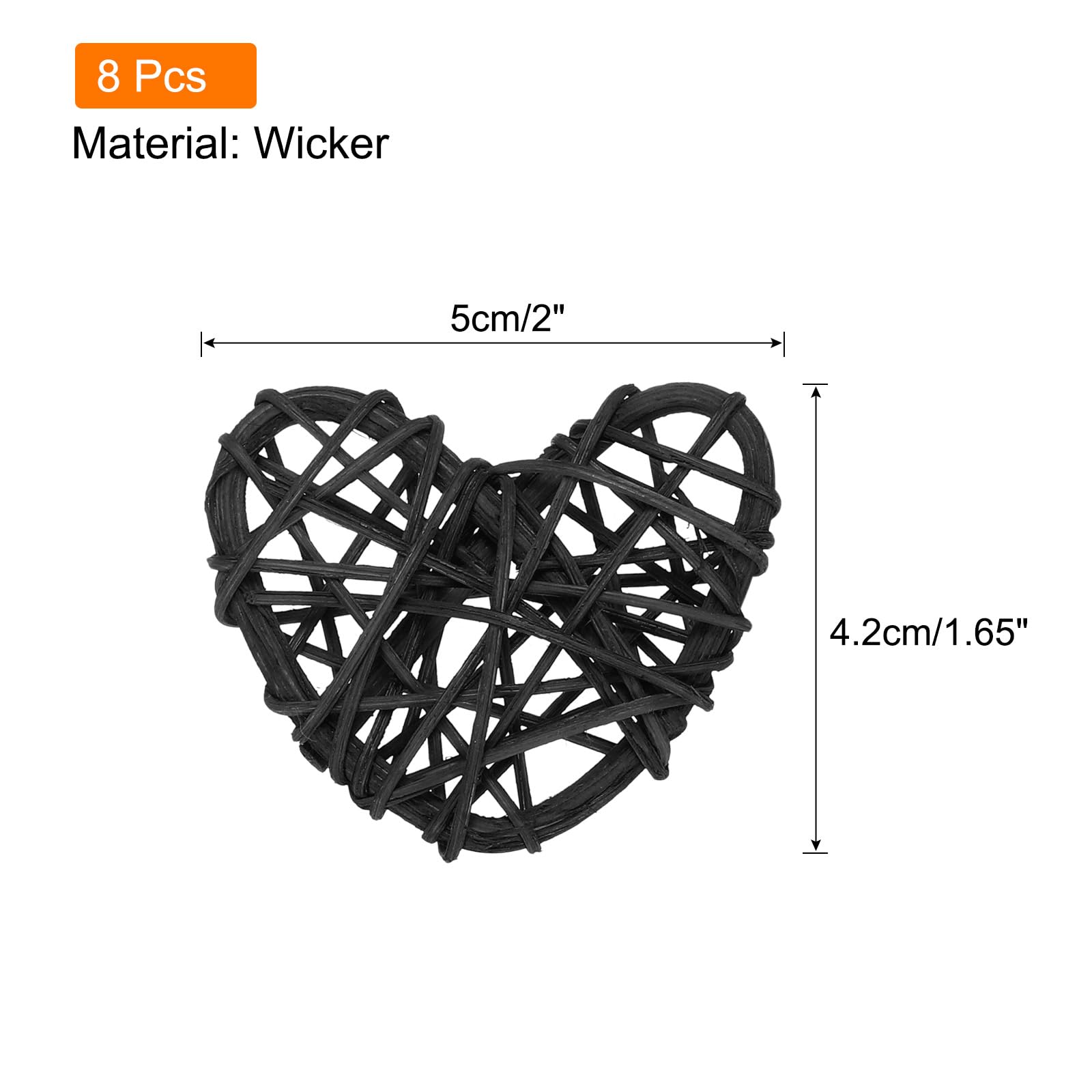 MECCANIXITY 8Pcs Heart Shaped Rattan Ball Vase Filler Natural Rattan for Valentine's Day Decoration Wedding Home Decoration Black 2 in