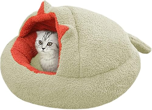 La La Pet Cama pequeña para perros y gatos con manta con capucha, cueva de gato en forma de dona, redonda, acogedora, relajante, para perros,