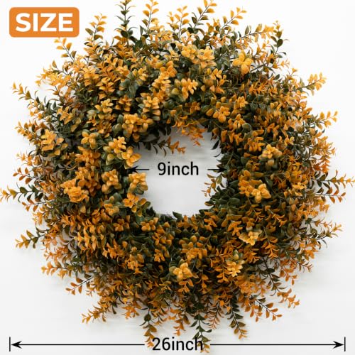 Image of 26 Inch Fall Wreaths for Front Door Outdoor Boxwoods Wreath
