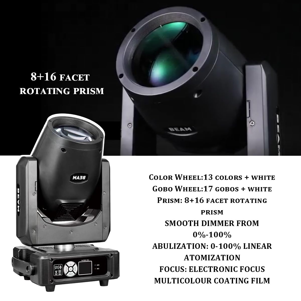 Weikass Mini Beam 7r 230W Moving Head Stage Light Professional Beam Lighting Effect for Bar Party Show Disco DJ Nightclub (1 Light), Black