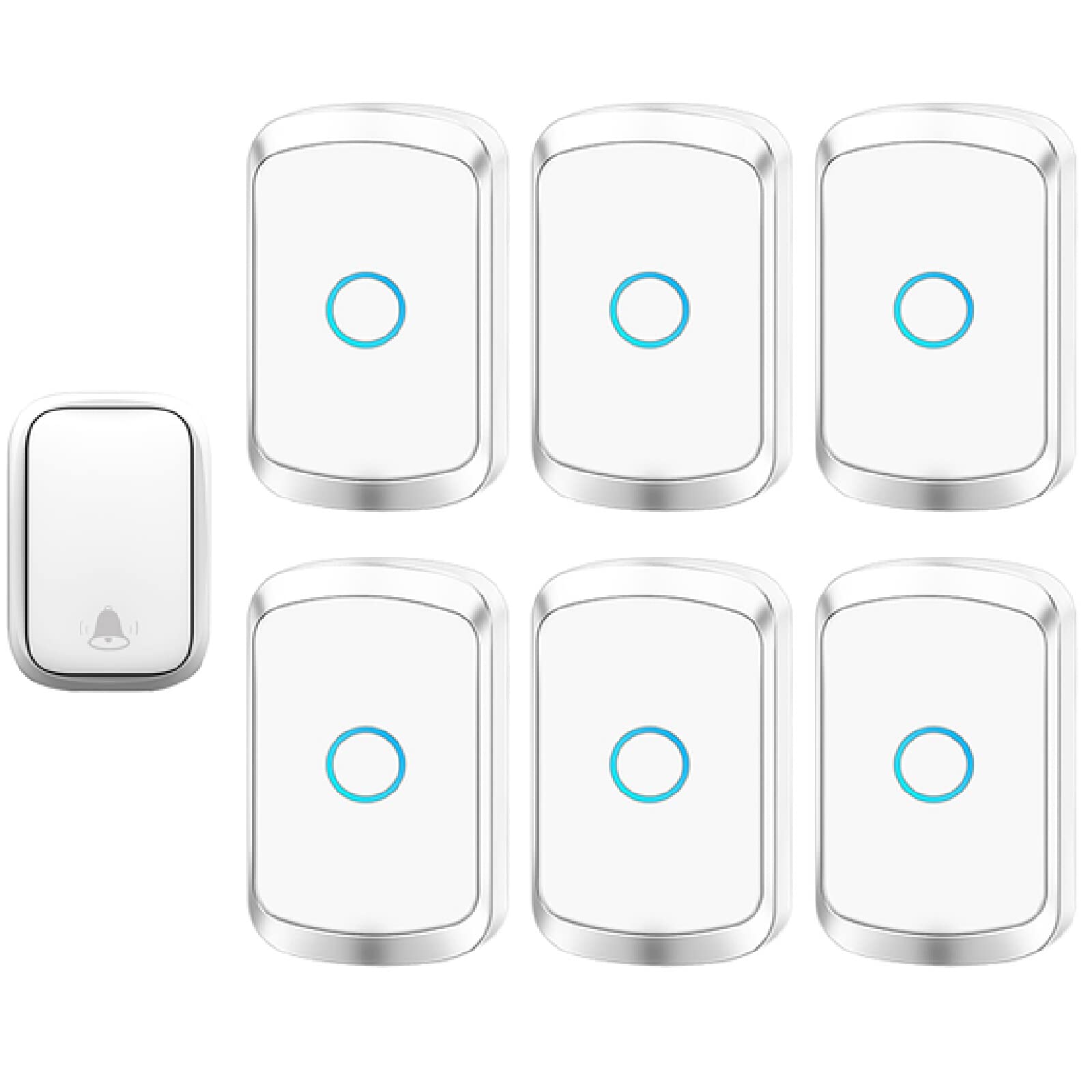 『No requiere batería』Timbre inalámbrico IP55 a prueba de agua, kit de timbre de puerta con 6 receptores enchufables y 2 transmisores autoalimentados de presión, 5 niveles de volumen, 60 timbres, ra