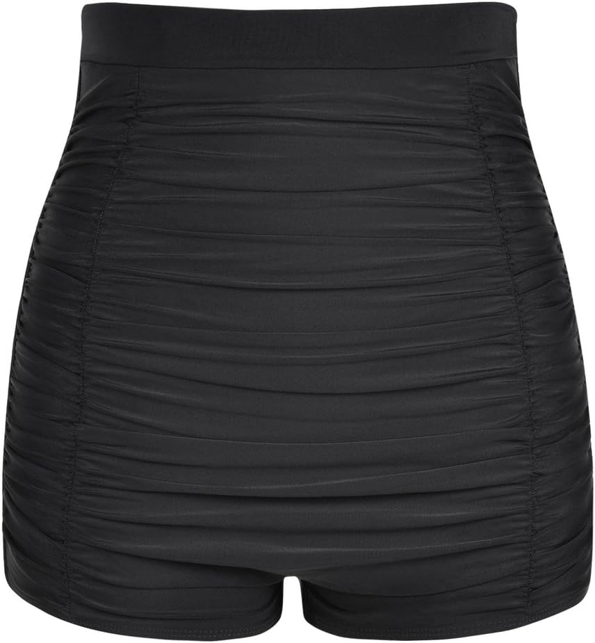 Hilor Women's Retro Ultra High Waisted Swim Bottom Boy Leg Tankini Shorts Ruched Swimwear Briefs