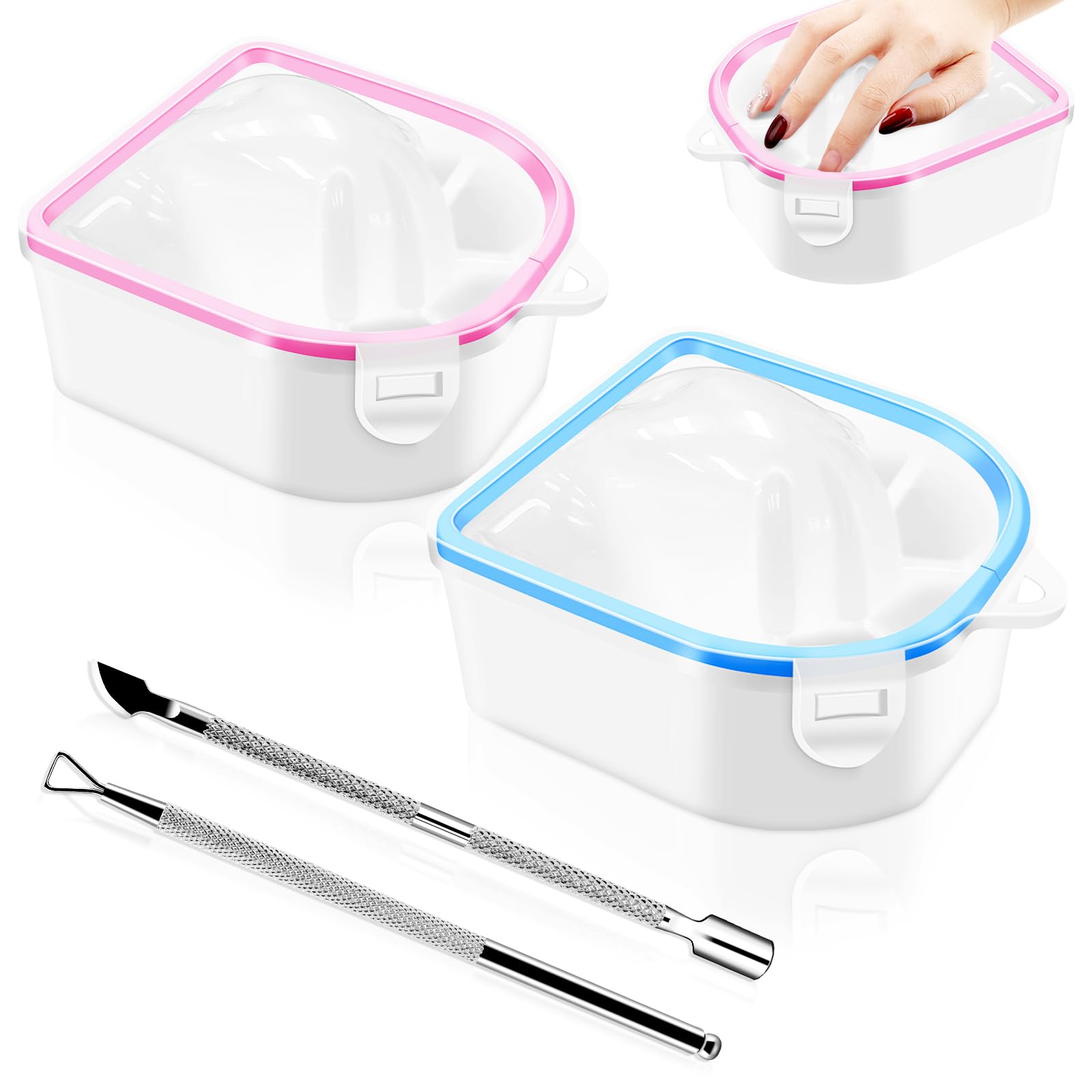 HOFASON 2PCS Nail Soaking Bowl with Cuticle Pusher Nail Polish Remover-Triangle Scraper, Gel Nail Tools Manicure Soak Off Bowl, Acetone Gel Soak Off
