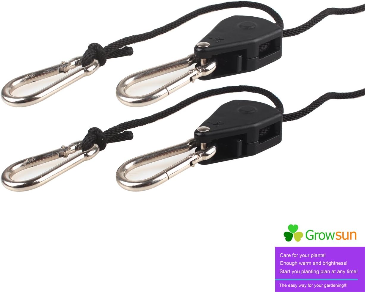 Growsun 2 Pair of 1/8 inch Adjustable Grow Light Hangers Rope Hanger Ratchet for Growing Tent