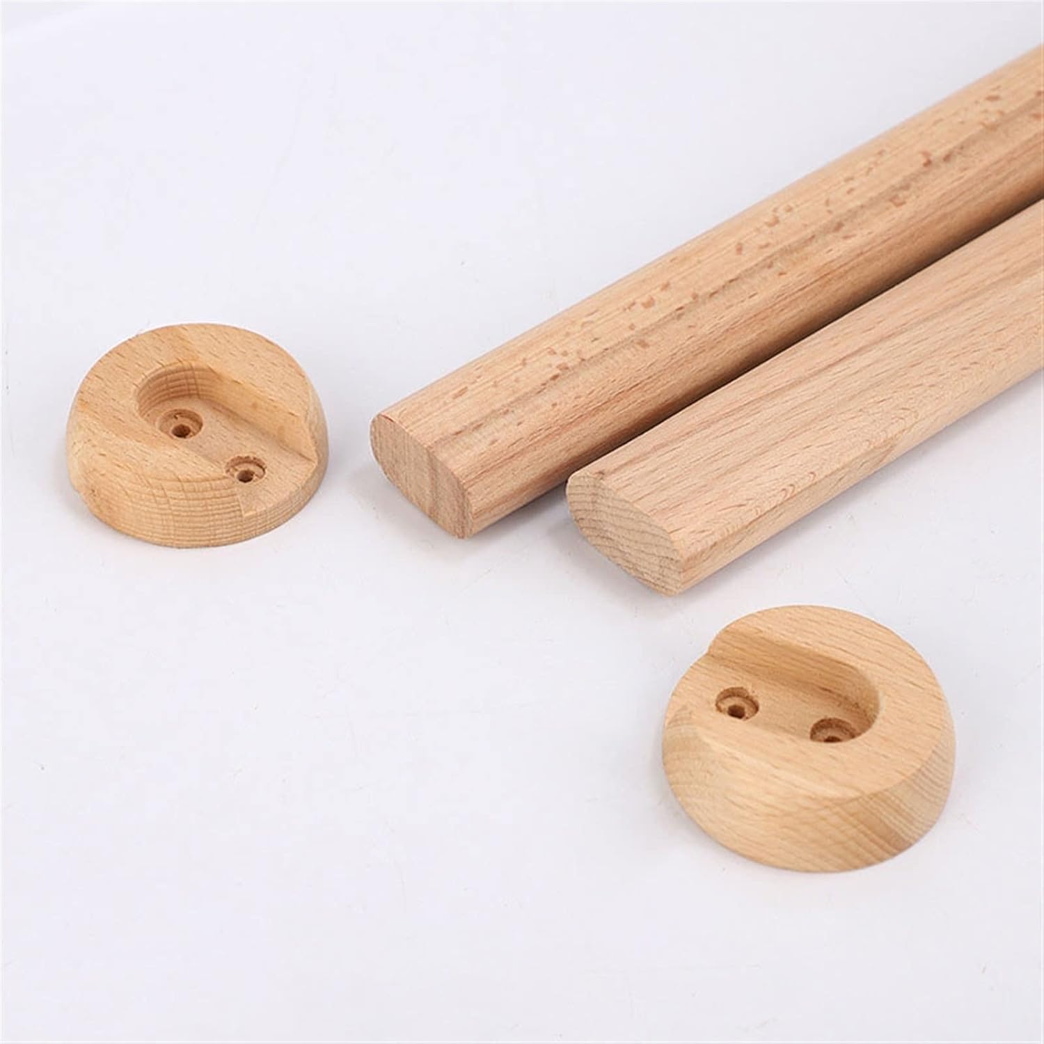 Melairya Wooden Hanging Closet Pole with Support Bracket, Wall Mount Curtain Rod for Window, Kitchen, Cupboard & Wardrobe (Color : Crude Wood, Size : 100cm)