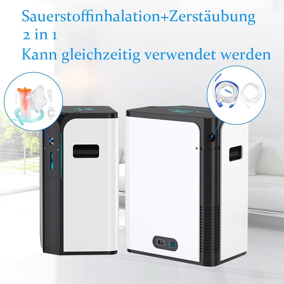 Concentratore di ossigeno portatile, 93%, ossigeno ad alta concentrazione, flusso di ossigeno regolabile da 1 a 7 l/min, generatore di ossigeno per uso domestico, con funzione anioni