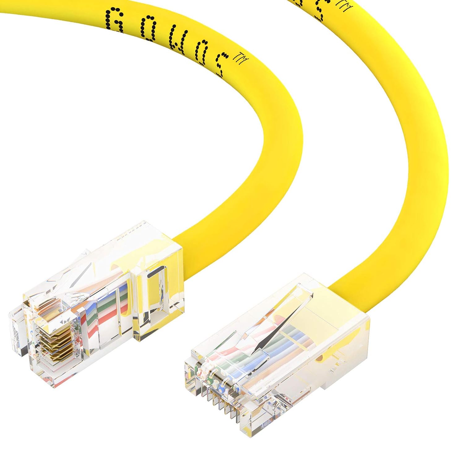 CABLECHOICE Cat5e Cable (7 Feet Yellow) 24AWG Network Cable with Gold