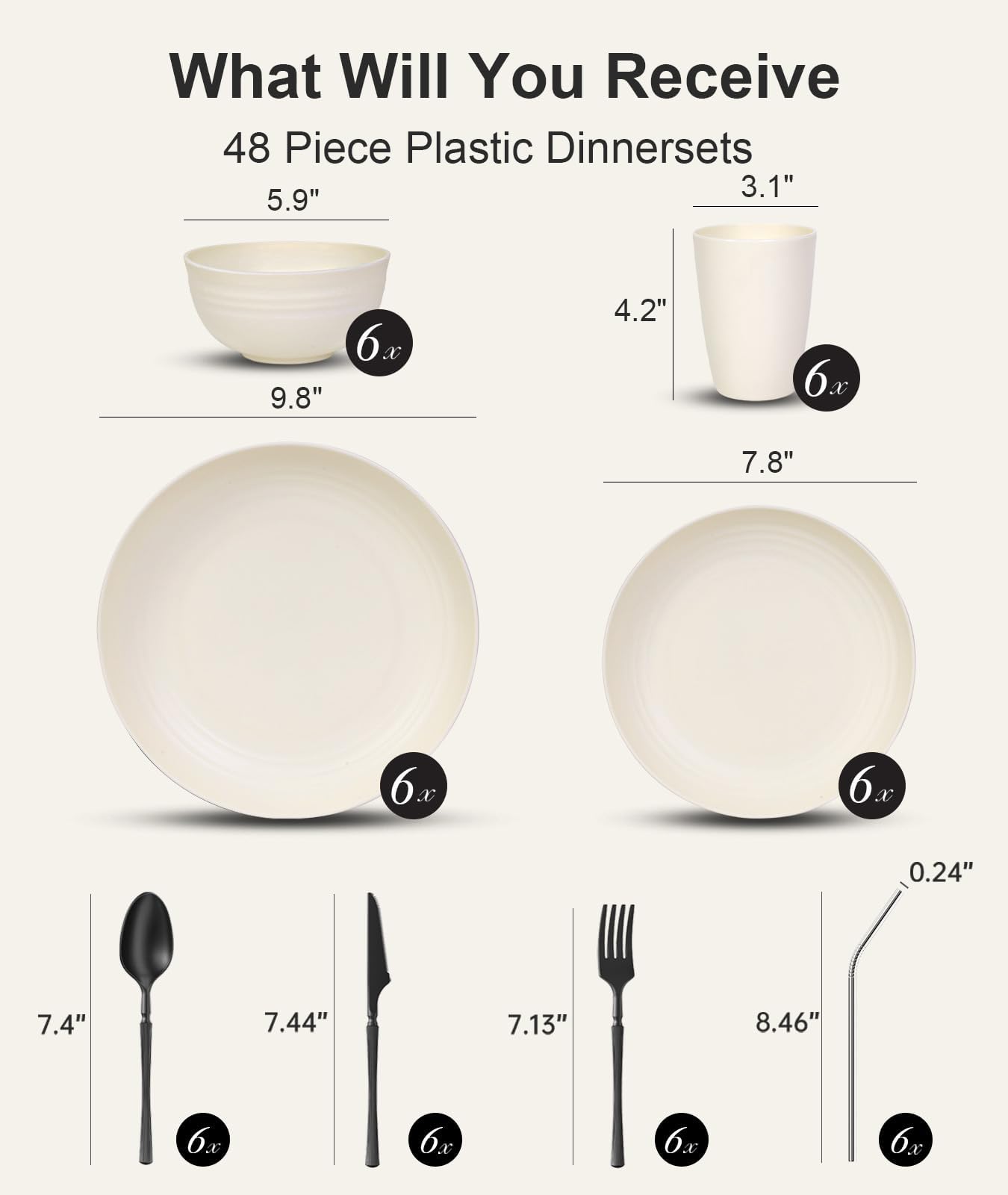 Quatish 48 Piece Dinnerware Set - Beige -3