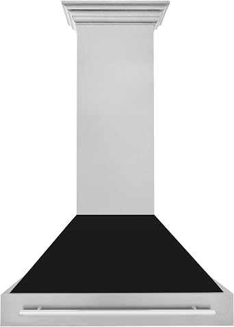 ZLINE 36 in. Ducted Satin Stainless Steel Wall Mount Range Hood with Black Matte Shell 8654BLM-36