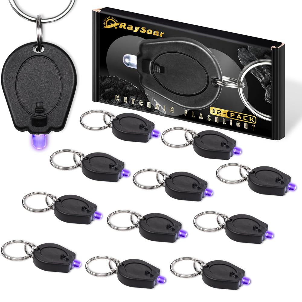 RaySoar 12 Pack Mini UV LED Keychain Flashlight, 395nm Ultra