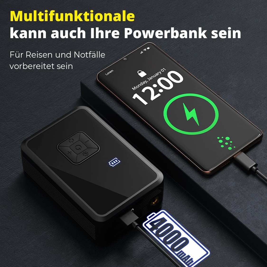 Oasser Elektrische Luftpumpe 150PSI Fahrradpumpe Akku Luftpumpe Tragbarer mit LED Licht für Auto Motorrad Fahrrad Ball Reise Camping