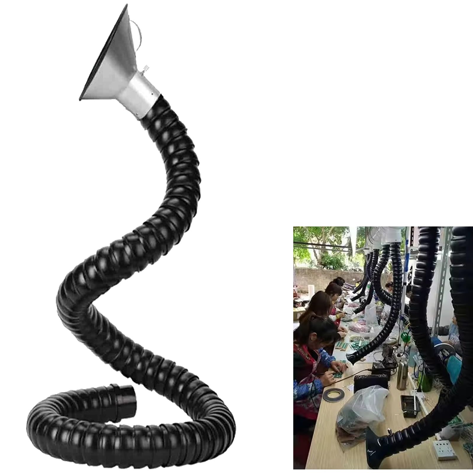 Manguera articulada, Manguera extractora de Humos giratoria 360° - Brazo de extracción de Humos articulado Ajustable con Campana de Acero Inoxidable para área de Montaje y Mantenimiento de c