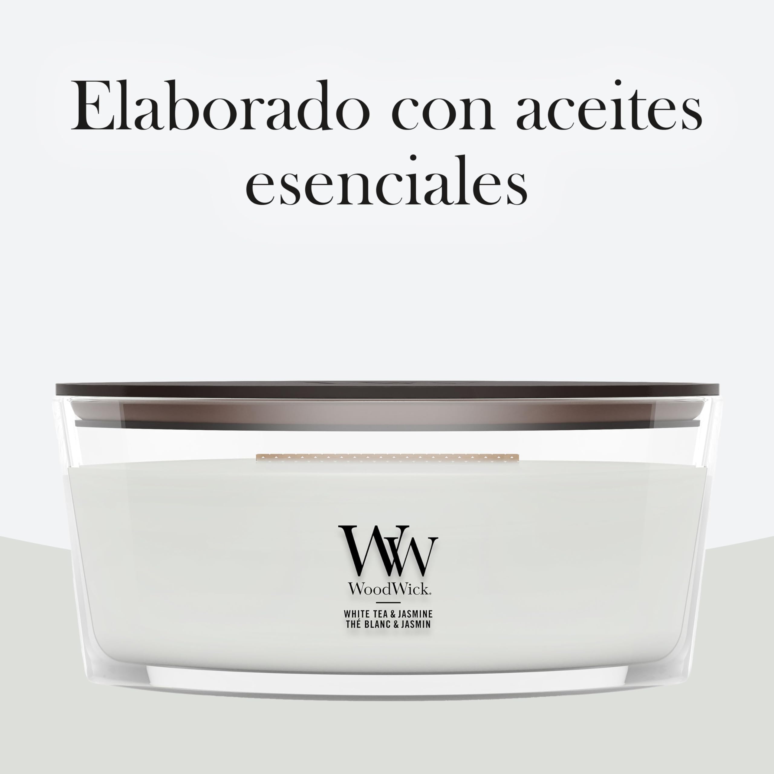 WoodWick | Vela Elíptica | Té Blanco y Jazmín | Gran regalo para mujeres
