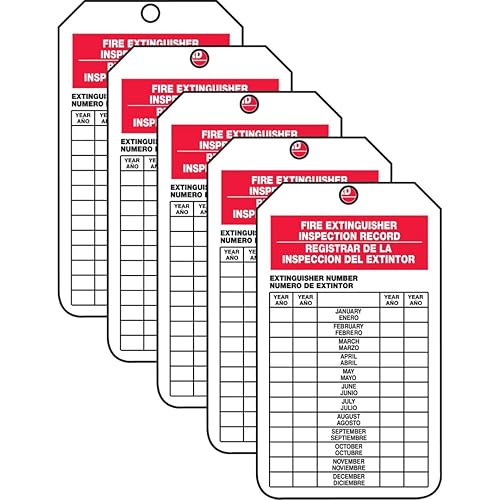 Accuform SBTRS217CTM Etiqueta para extintor de incendios de cartulina PF, leyenda "Registro de inspección de extintores de incendios", 5.75 pulgadas