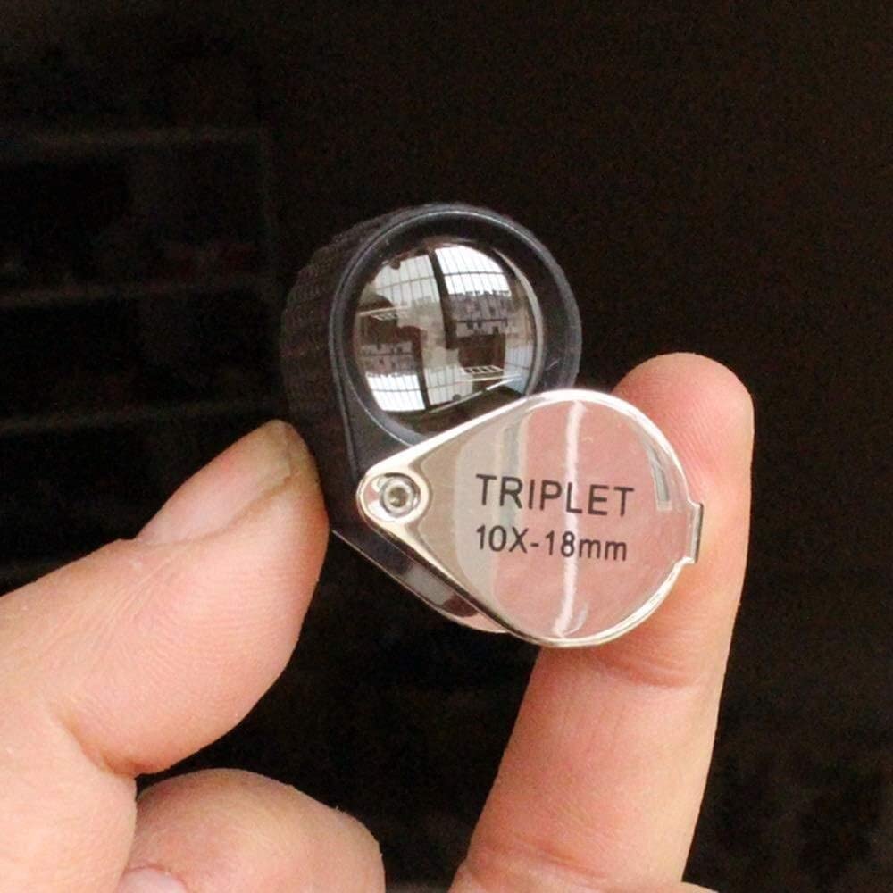 Lupa de Pantalla Lupa 10 Veces Full Metal Jewelry Lupa Plegable Tres Lentes pegadas con Funda Antideslizante Mini Lupa de Mano con luz LED Doble Comodidad