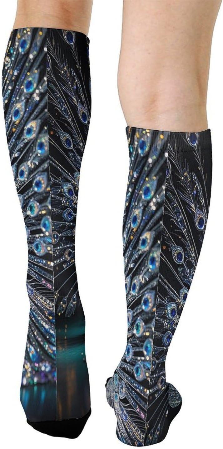 Crystal Peacock Knee High Soccer Socks Moisture Wicking