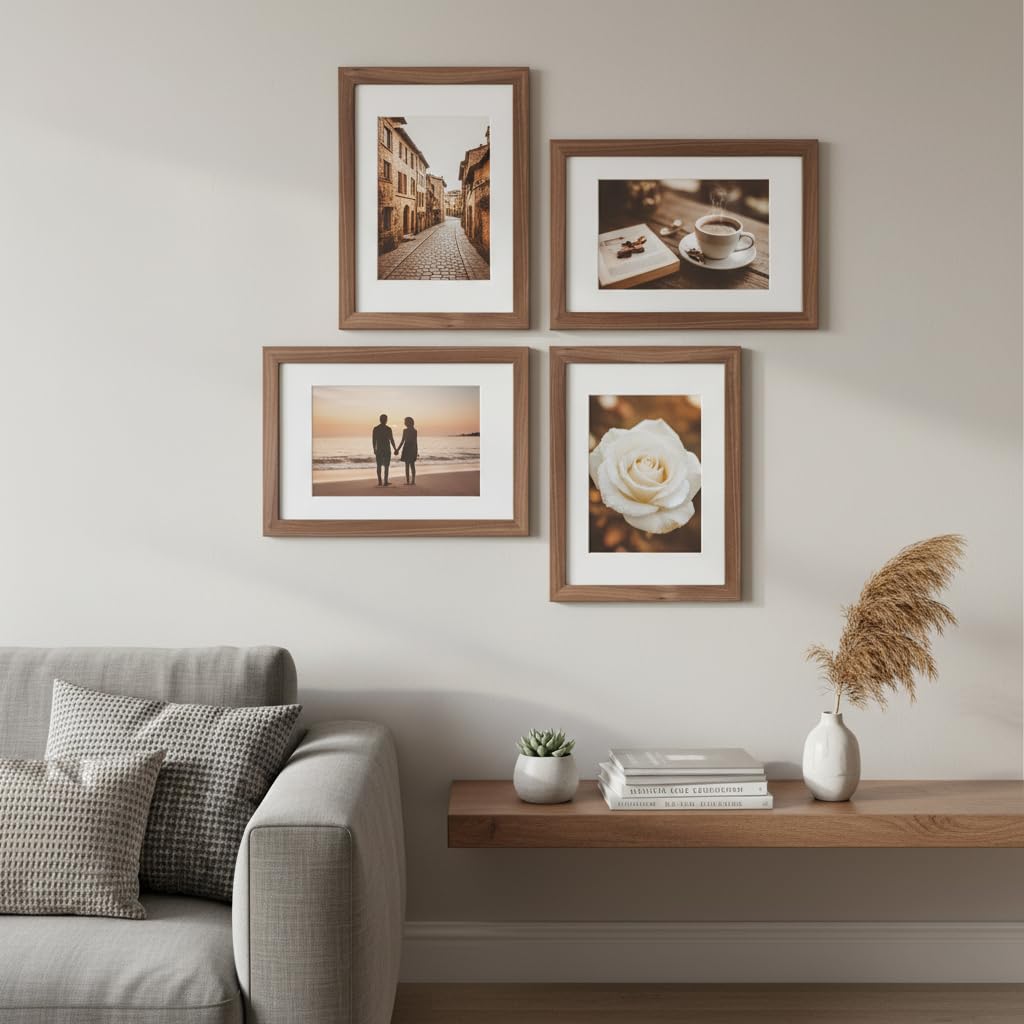 VictoR Bilderrahmen Passepartout Richter braun in 60x80 cm mit 50x70 Passepartout - Fotorahmen Holz - Leiste: 25x20mm - Bilderrahmen 60x80 braun