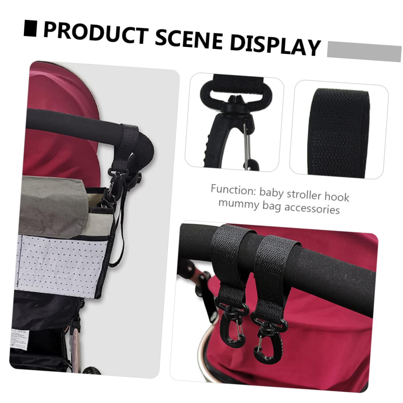 Hemoton 12pcs Stroller Hooks Rotatable Pram Hook for Diaper Bag Holder Wheelchair Motorbike Accessory Black