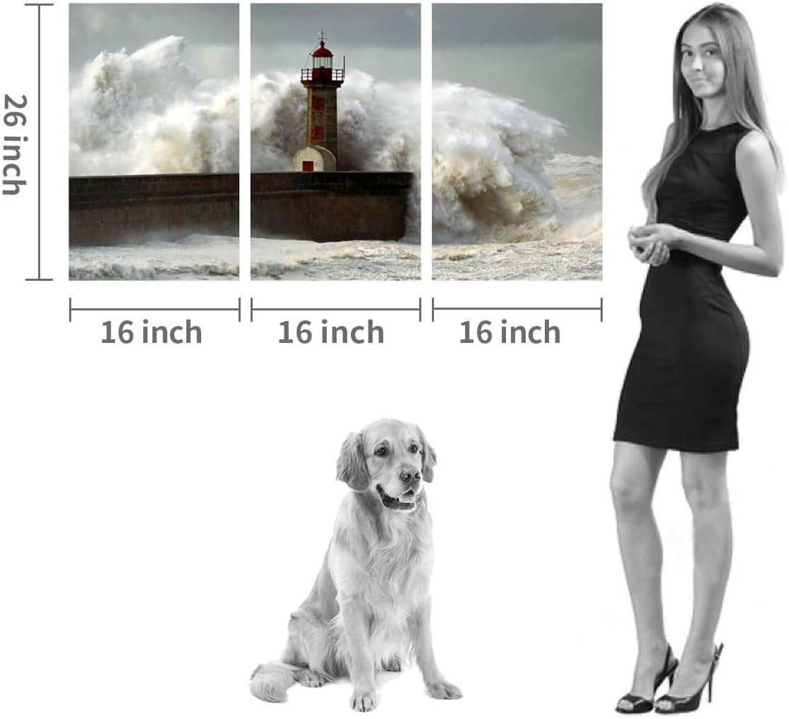 Exclusive Discount 90% Price Ocean Wave Picture Wall Art: Lighthouse in Storm Wave Artwork Painting Print on Canvas for Bedroom Office ( 26'' x 16'' x 3 Panels ) Get Discount Offer Ocean Wave Picture Wall Art: Lighthouse in Storm Wave Artwork Painting Print on Canvas for Bedroom Office ( 26'' x 16'' x 3 Panels )