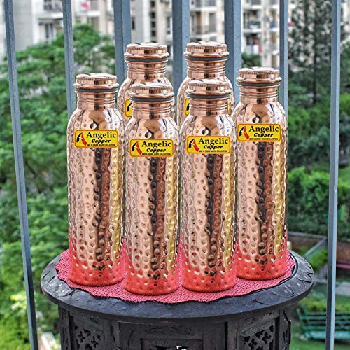 Angelic Copper Hammered Copper Bottle Set, 1 litres, 6-Pieces, Brown