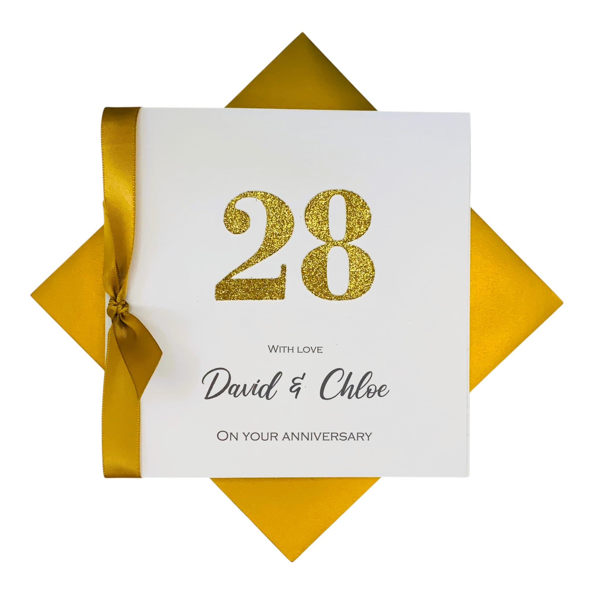 28th Wedding Anniversary Card - Orchid 28 Year Twenty Eighth Anniversary Greeting Card, Personalised Gift for Wife, Husband, Parents, Couple Friends - 18 Colour Choice (Glitter Number)