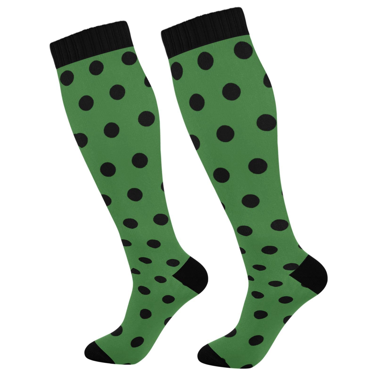 CZXW 1 Pair Polka Dots Green Black Compression Socks 20-30mmHg Knee High Women Socks Tube Athletic Stockings for Men Sport Soccer Running Cycling Medical Nurse Winter Travel