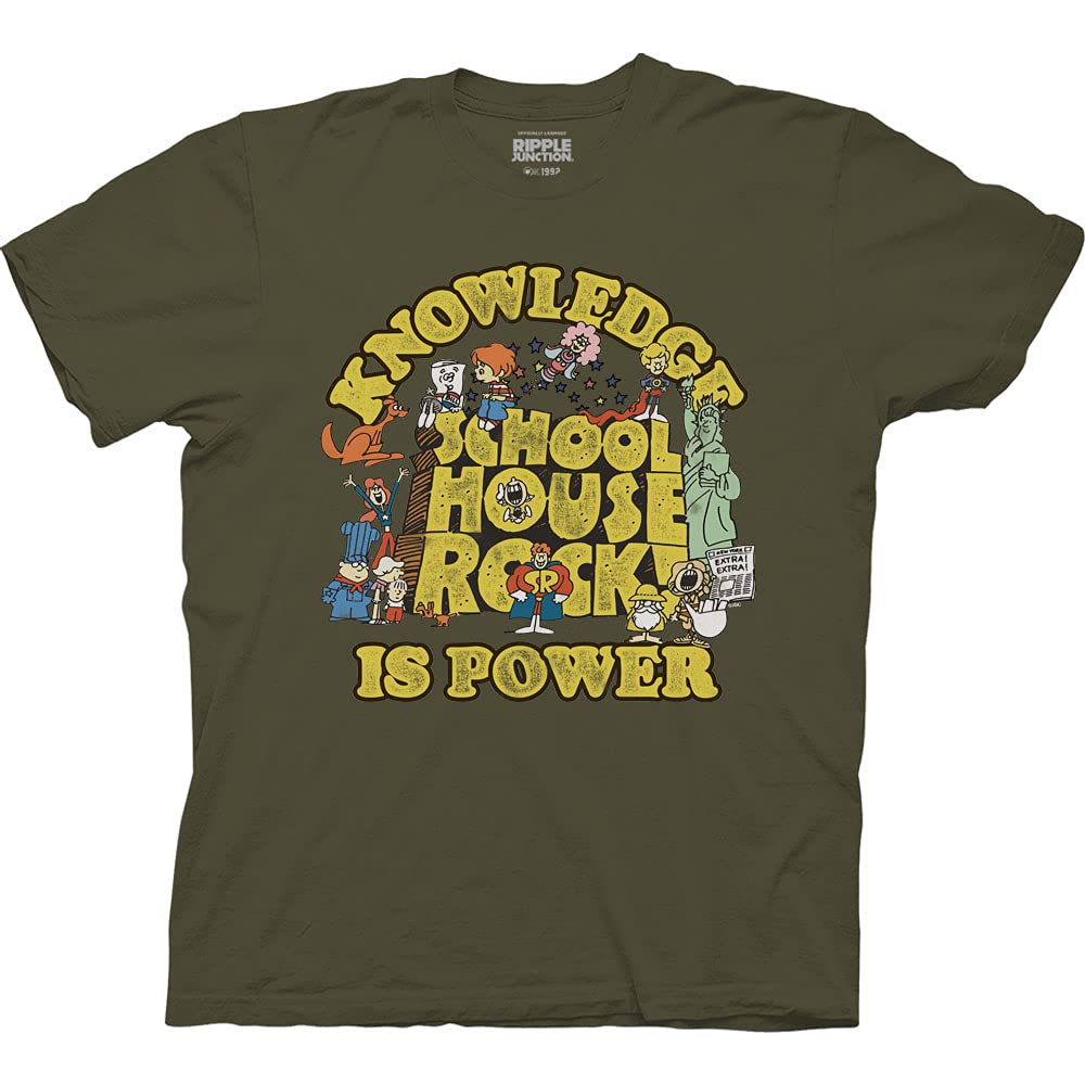 Ripple JunctionSchoolhouse Rock Men's Short Sleeve T-Shirt Knowledge is Power Retro Vintage Nostalgia Officially Licensed