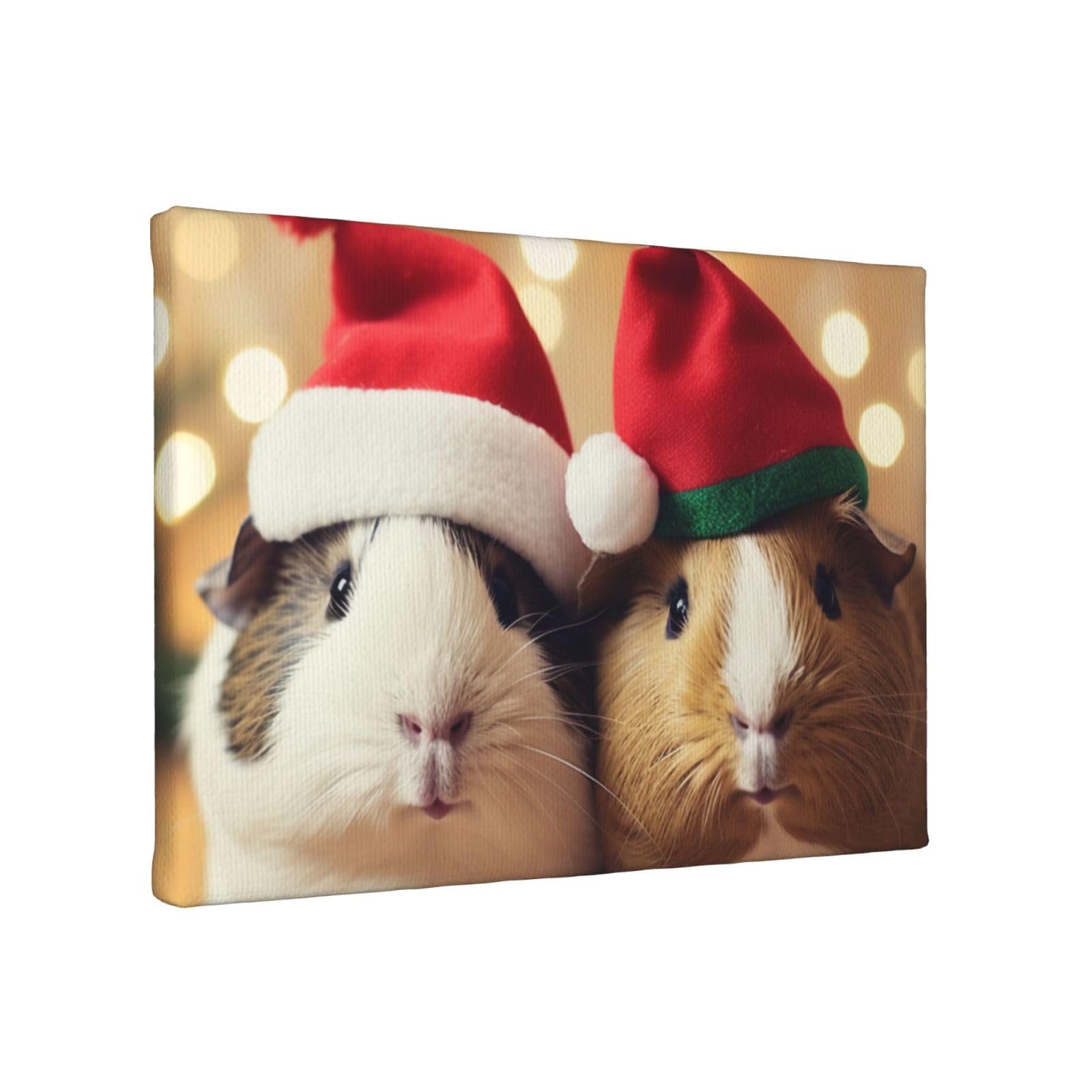 YKLJG Cute guinea pigs wearing christmas hat Printed Wall Art Canvas Painting 30x20 CM Wooden Framed Picture Painting Artwork Prints for Bedroom Kitchen Home Office Decor